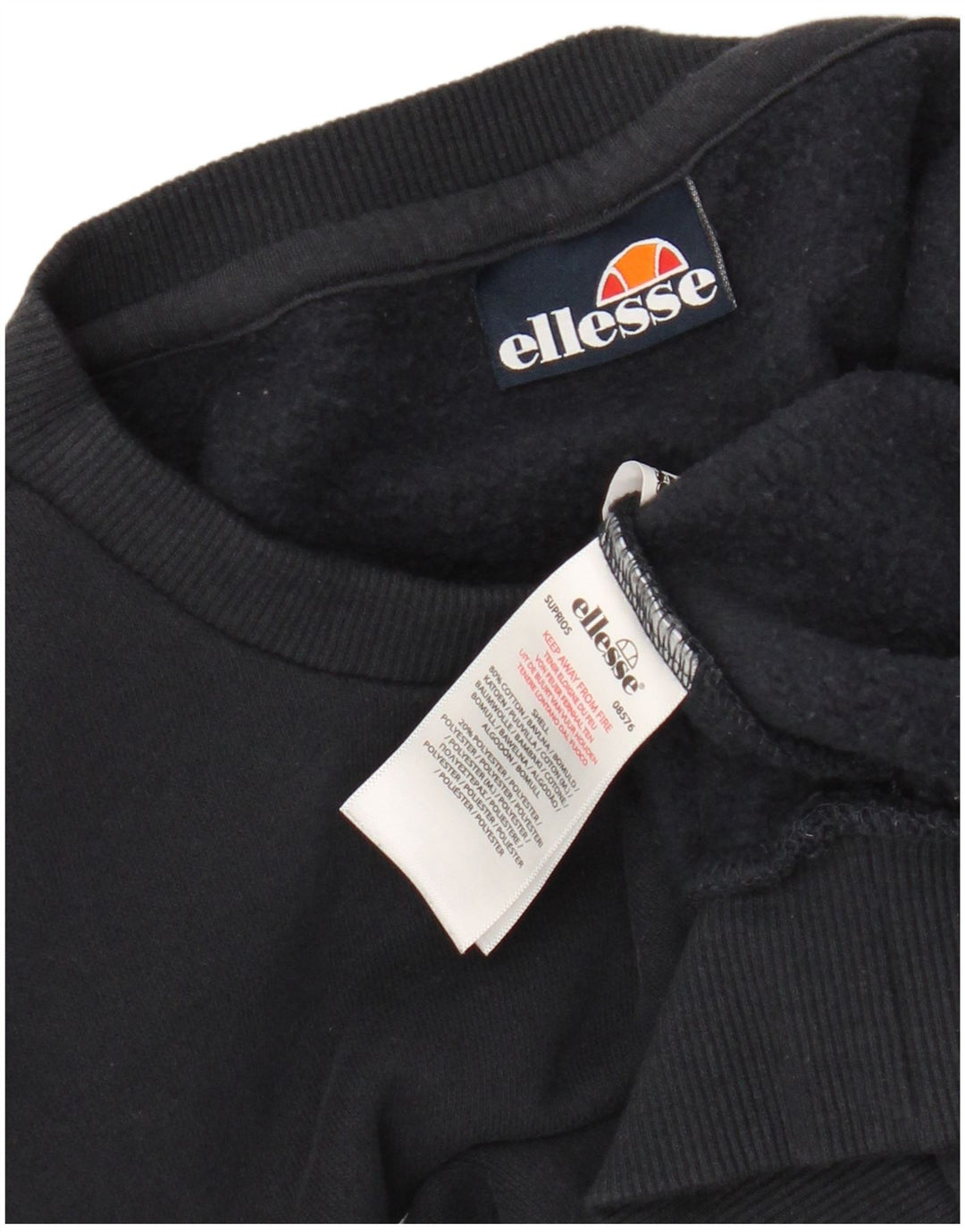 ELLESSE Sweat-shirt court graphique pour femme UK 10 Petit coton noir