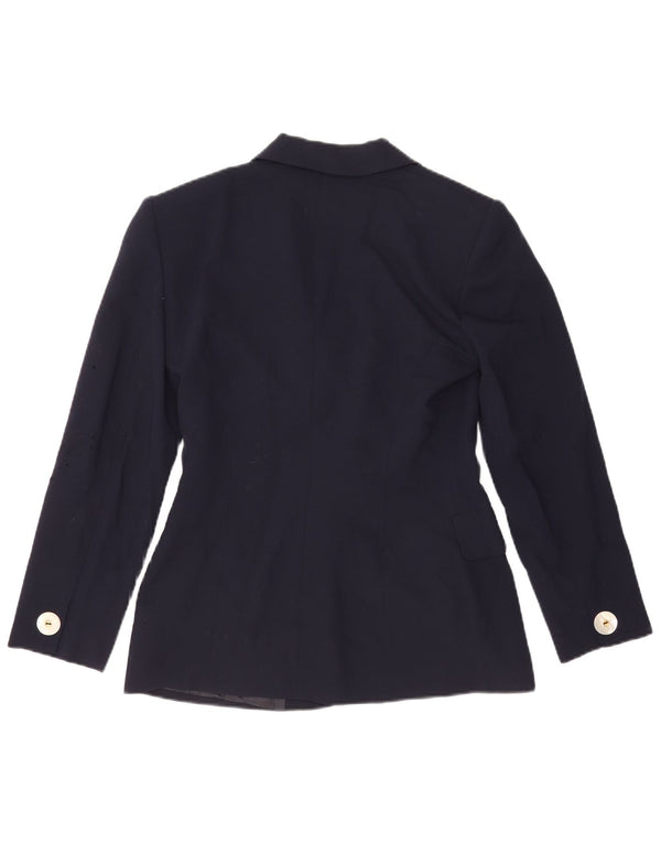 Marella Veste Blazer 1 Bouton pour Femme UK 10 Petite Laine Vierge Bleu Marine