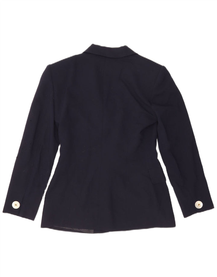 Marella Veste Blazer 1 Bouton pour Femme UK 10 Petite Laine Vierge Bleu Marine