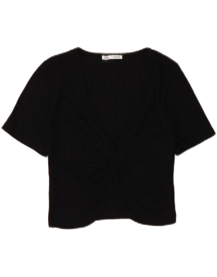 Zara Femme Crop Top UK 8 Petit Noir Polyester