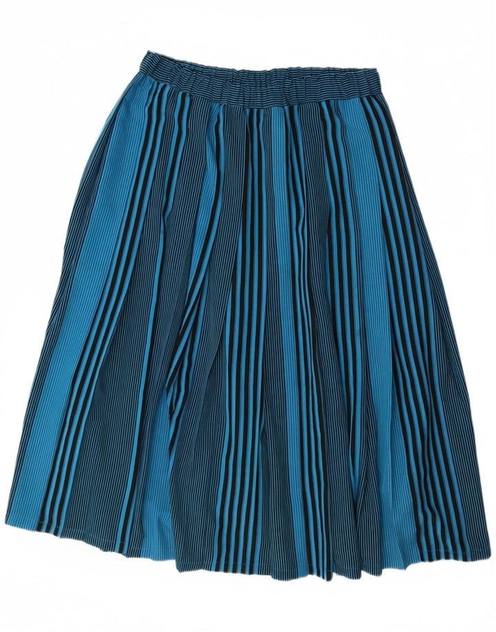 VINTAGE Jupe Plissée Femme IT 44 Moyen W32 Polyester Rayé Bleu