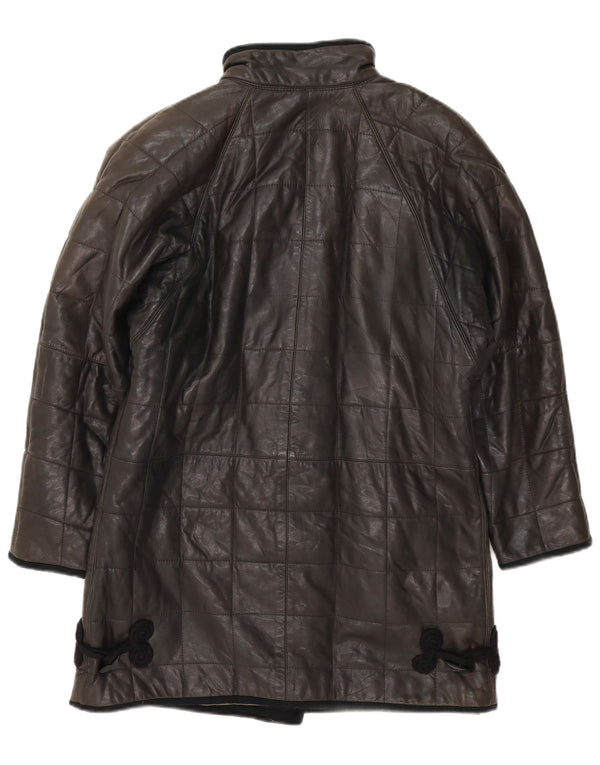 manteau en cuir rembourré femme vintage UK 12 Noir Moyen