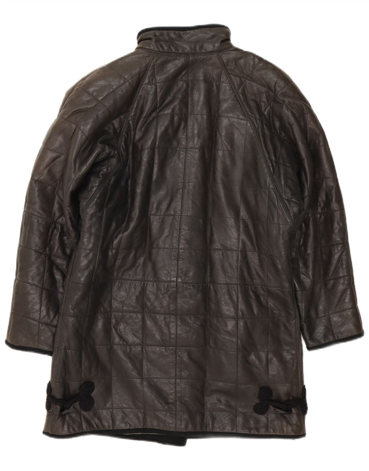 manteau en cuir rembourré femme vintage UK 12 Noir Moyen
