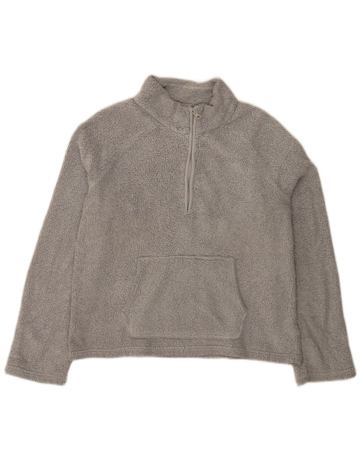 Fat Face Pull polaire à col zippé pour femme UK 14 Large Gris Polyester