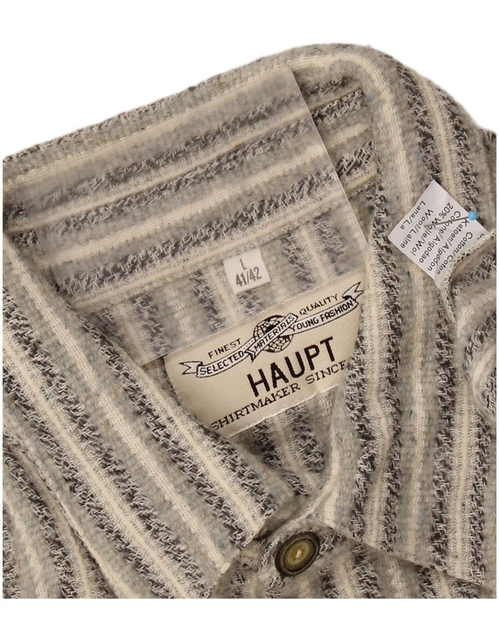 HAUPT Chemise en flanelle pour homme Taille 41/42 Grand coton gris à fines rayures