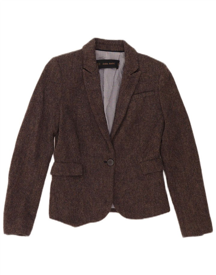 Zara Veste blazer à 1 bouton pour femme UK 6 XS Marron à chevrons
