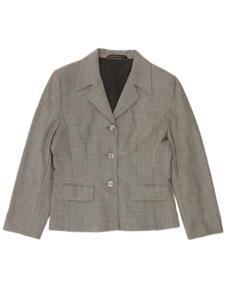 Marks & Spencer Veste blazer à 3 boutons pour femme UK 14 Grand pied-de-poule gris