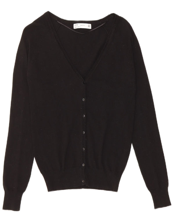 Zara Femme Cardigan Pull UK 12 Moyen Noir Coton