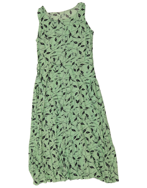 vintage Femmes Maxi Sundress UK 12 Viscose Florale Vert Moyen