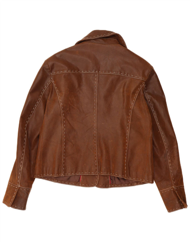 veste en cuir femme vintage IT 46 Grand cuir marron