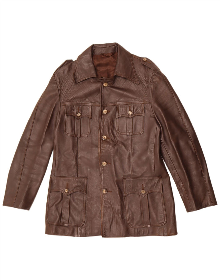 veste en cuir militaire vintage pour hommes UK 36 Petit Brun