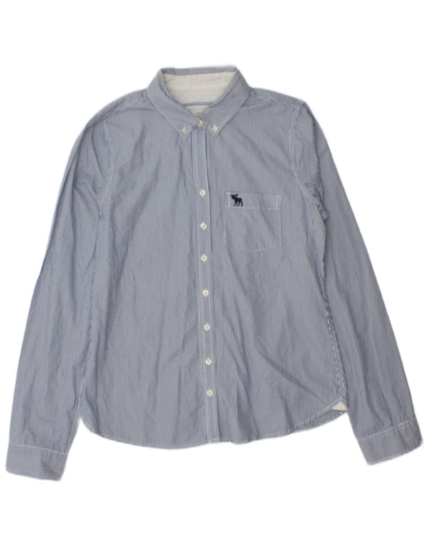 Abercrombie & Fitch Womens Shirt UK 14 Large Blue Striped Cotton