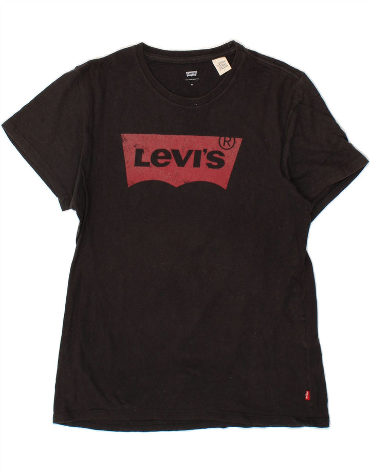 LEVI'S Womens Graphic T-Shirt Top UK 14 Medium Black Cotton Vintage Levi's and Second-Hand Levi's from Messina Hembry 