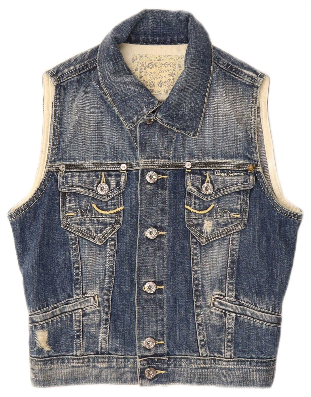 PEPE Jeans Gilet en jean vieilli pour garçon 7-8 ans Bleu moyen en coton