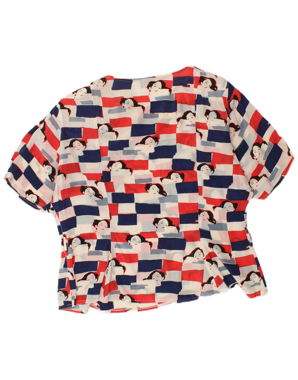 VINTAGE Womens Graphic Blouse Top UK 18 XL Acétate multicolore