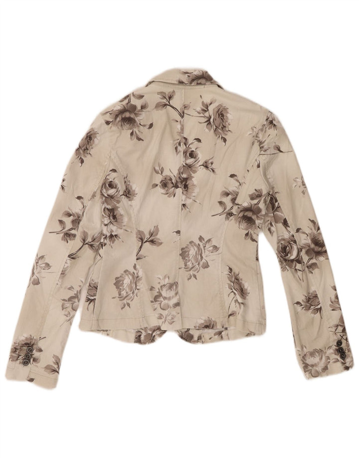 Sisley Veste blazer en jean à 2 boutons pour femme UK 10 Petit blanc cassé floral