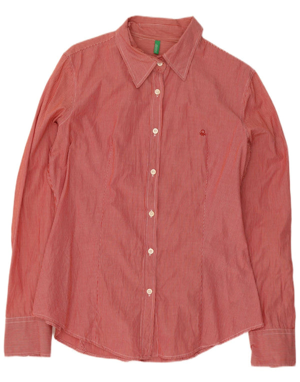 Benetton Chemise Femme UK 18 XL Coton à fines rayures rouge