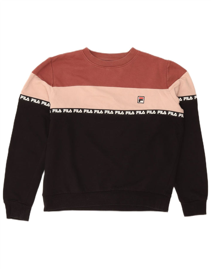 FILA Sweat-shirt graphique pour femme UK 14 Medium Black Colourblock
