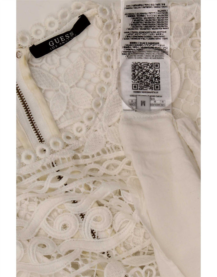 Guess Robe à volants en dentelle sans manches pour femme UK 12 Polyester blanc moyen
