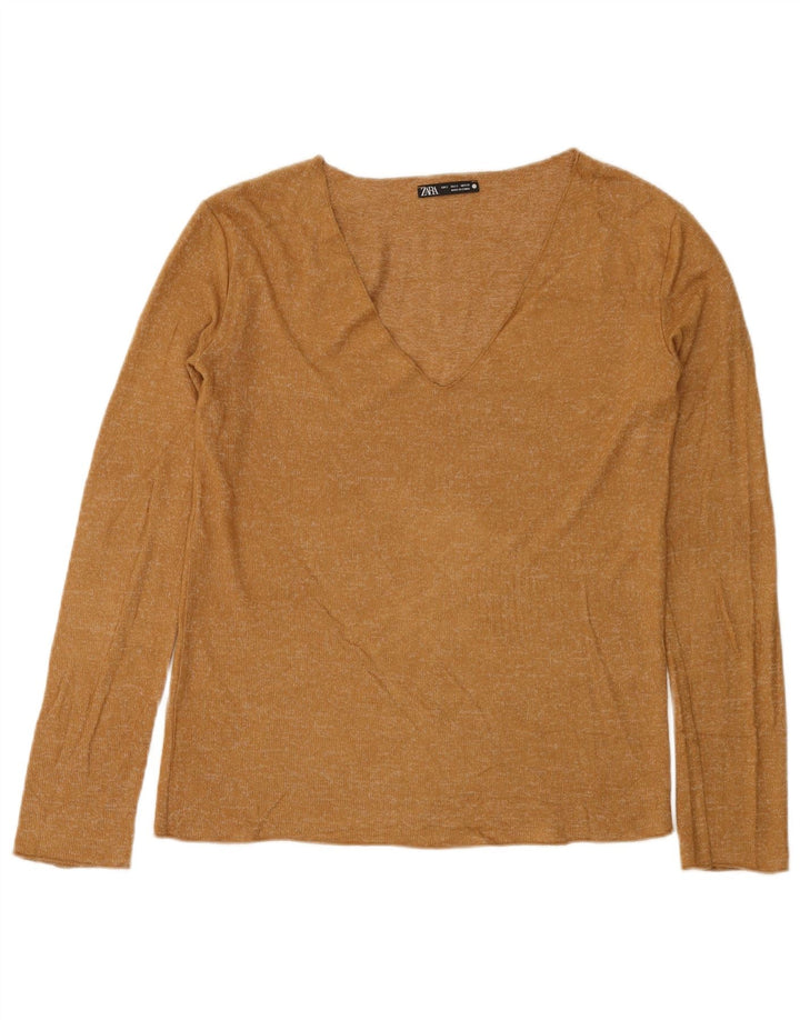 Zara Femme Top Manches Longues UK 10 Petit Beige Moucheté