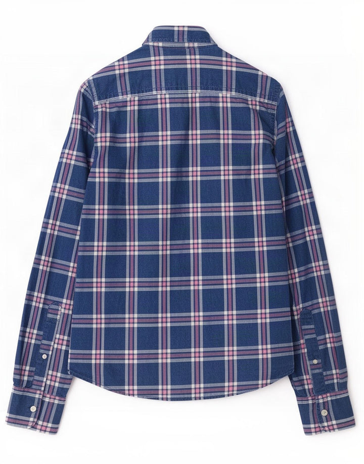 Abercrombie & Fitch Chemise en flanelle pour hommes en coton à carreaux bleu moyen