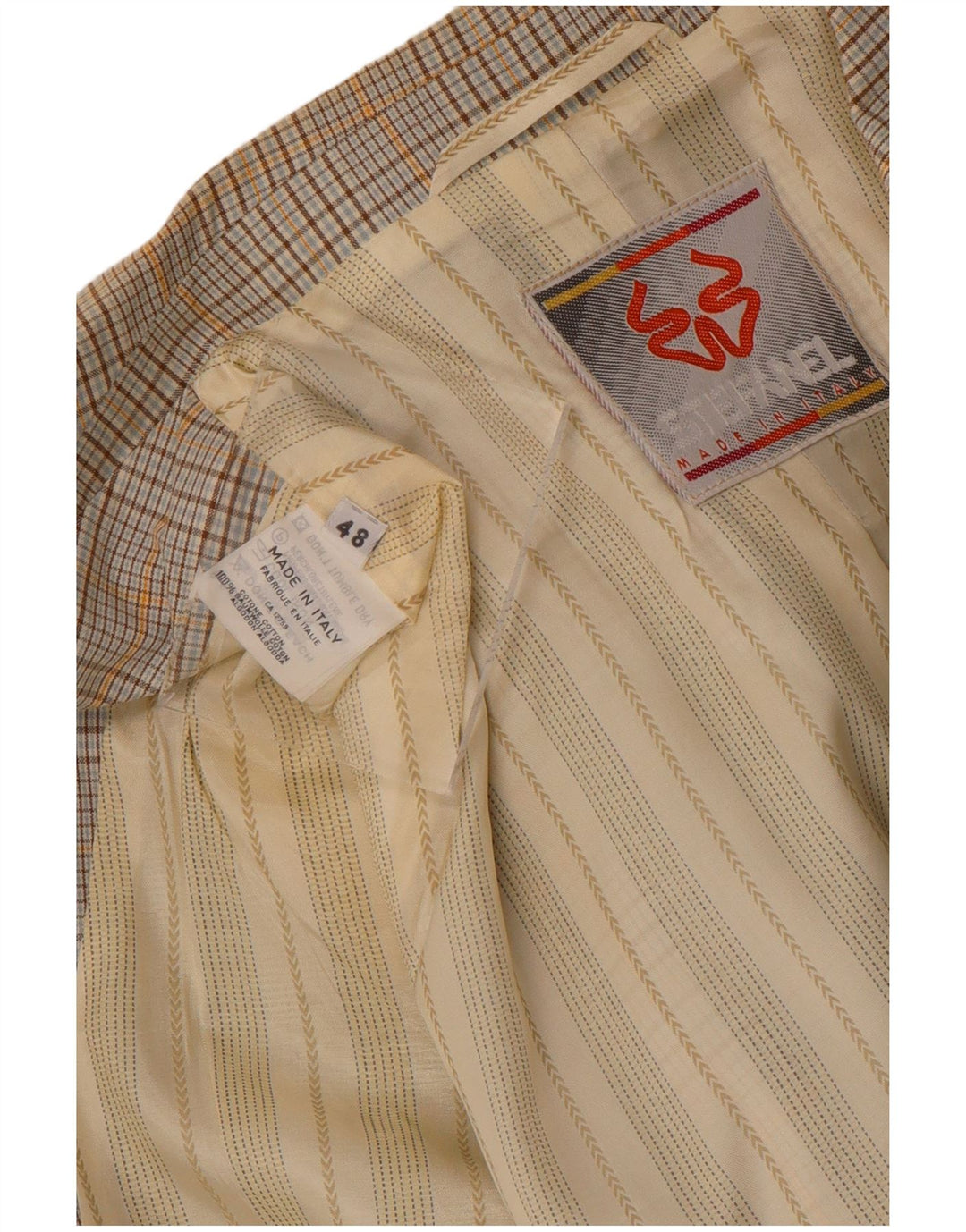 Stefanel Veste blazer à 2 boutons pour homme IT 48 en coton à carreaux beige moyen