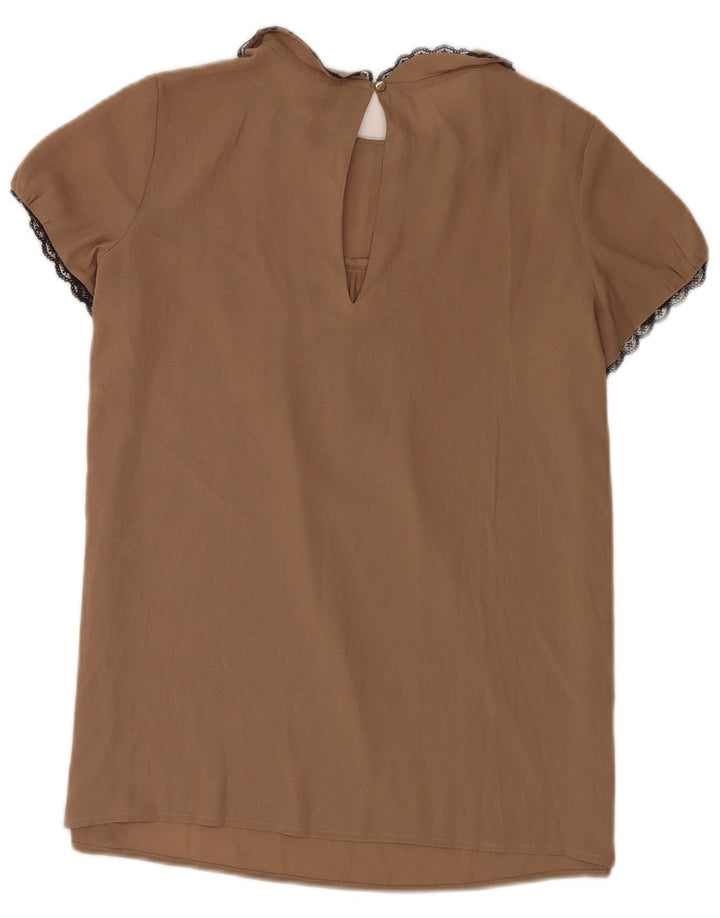 Benetton Chemisier Top UK 10 Small Beige Polyester Femme