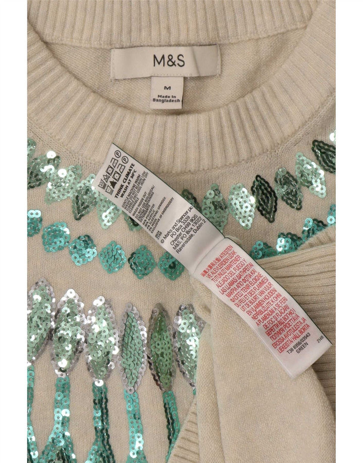 Marks & Spencer Pull à col rond pour femme UK 14 Beige moyen