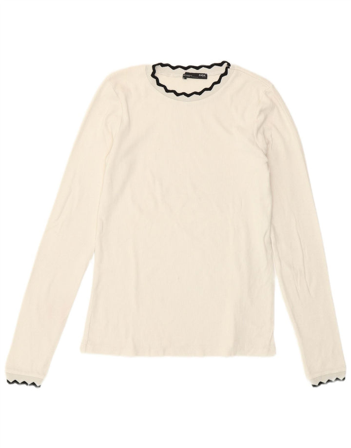 Zara Womens Crop Top Manches Longues UK 12 Moyen Blanc