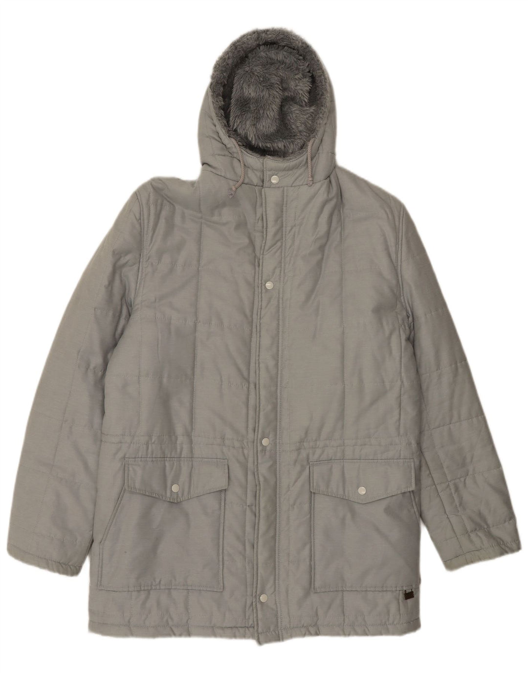 VINTAGE Mens Hooded Padded Jacket UK 38 Medium Grey Polyester