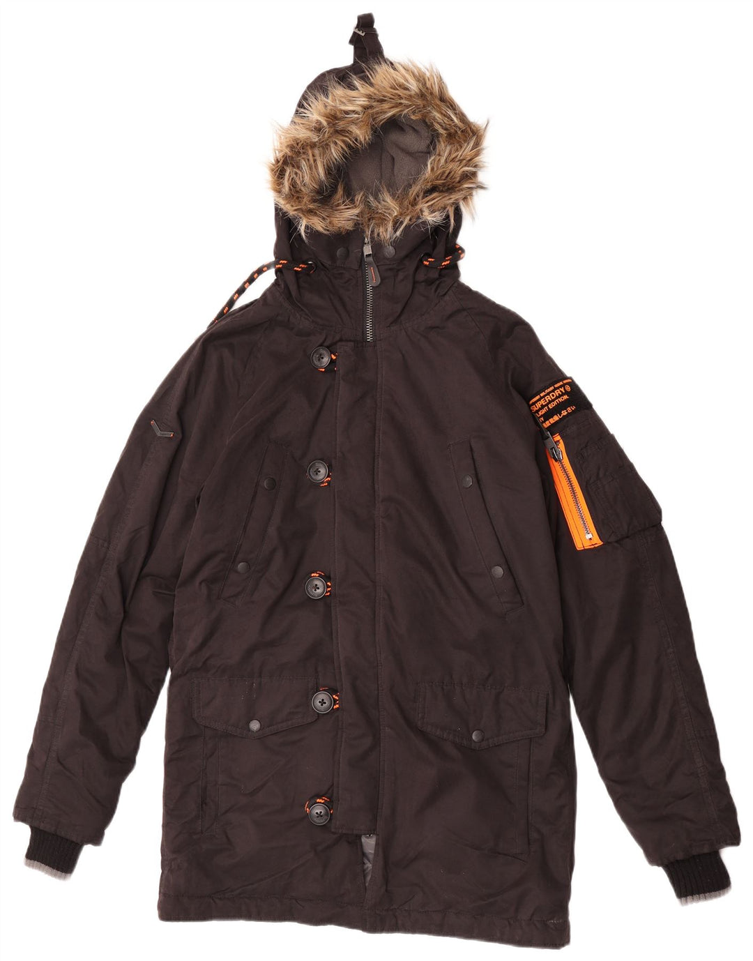 Superdry Parka à capuche pour homme UK 36 Small Marron Polyester