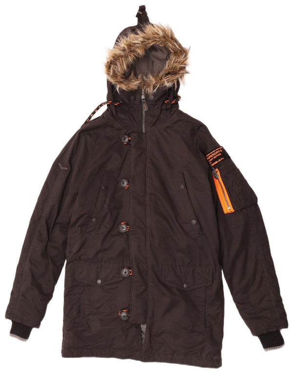 Superdry Parka à capuche pour homme UK 36 Small Marron Polyester