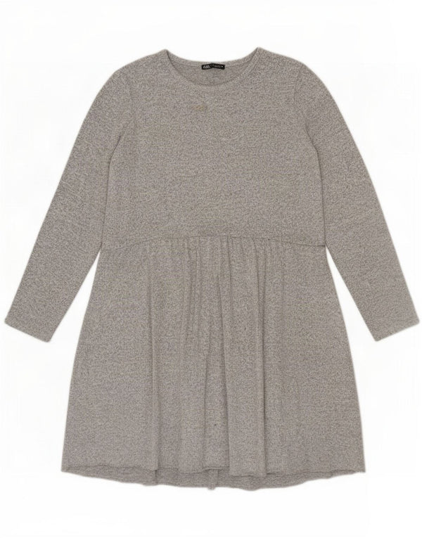 Zara Robe trapèze à manches longues pour femme UK 44 Grand polyester moucheté gris