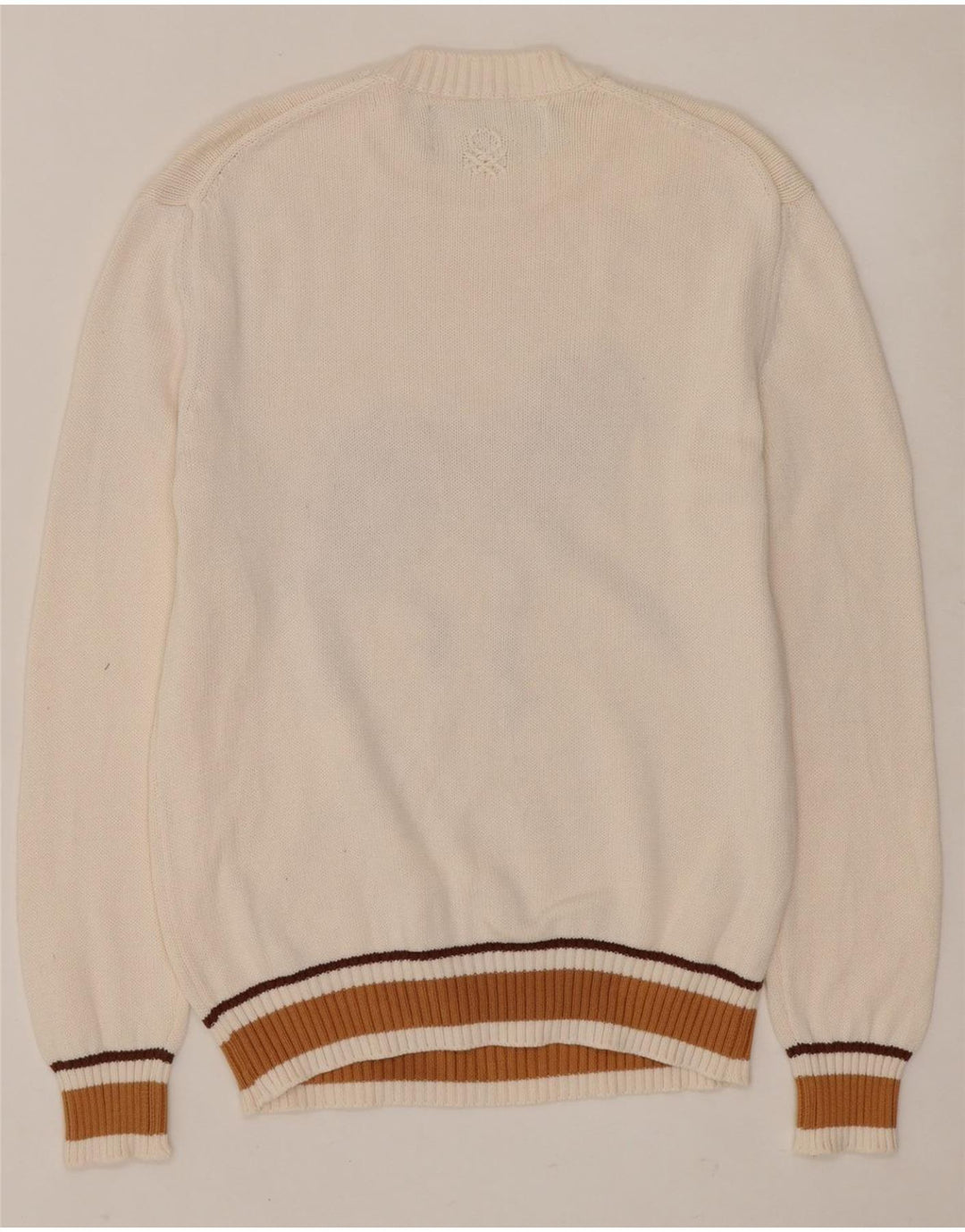 BENETTON Pull graphique à col rond pour femme UK 14 Blanc moyen