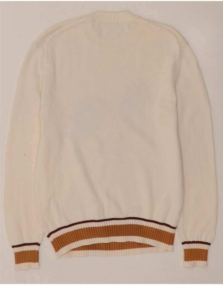 BENETTON Pull graphique à col rond pour femme UK 14 Blanc moyen