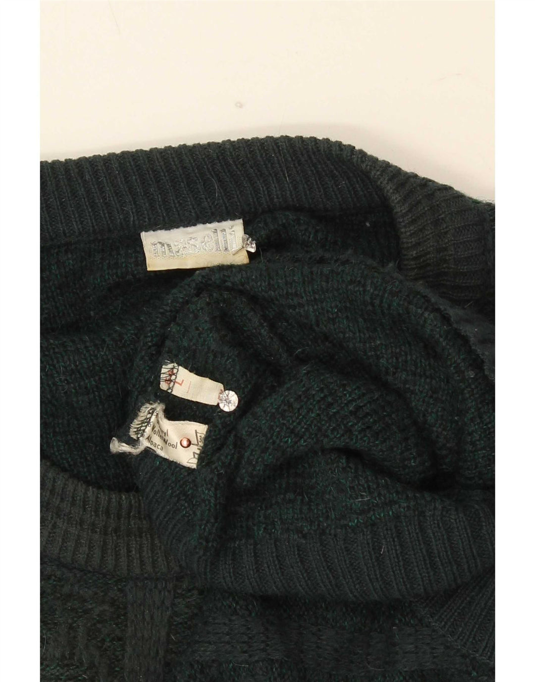 Maselli Pull à col rond coupe classique pour homme, grand motif géométrique vert