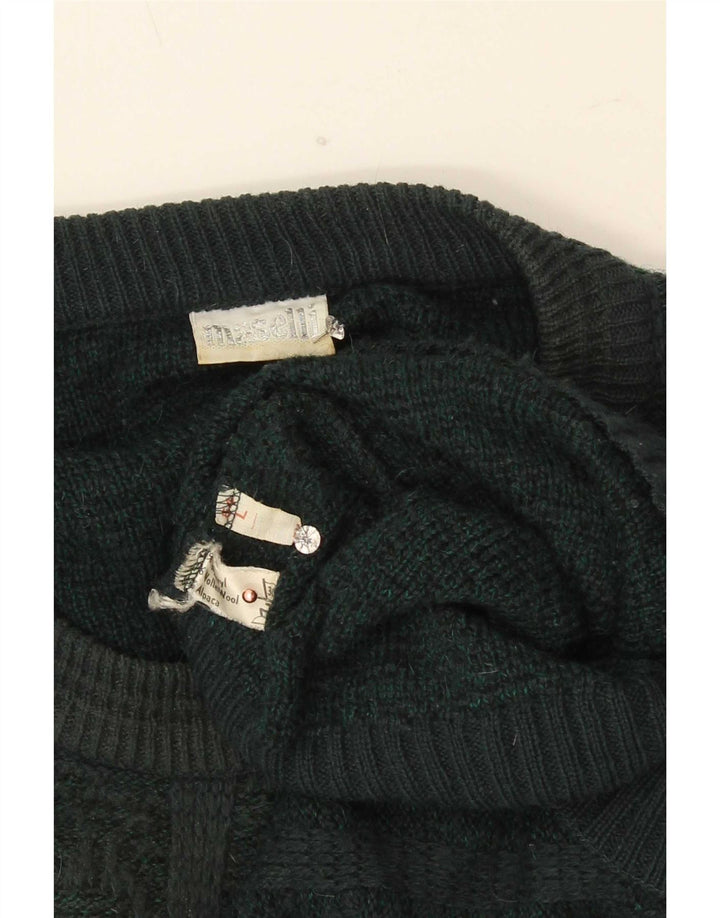 Maselli Pull à col rond coupe classique pour homme, grand motif géométrique vert