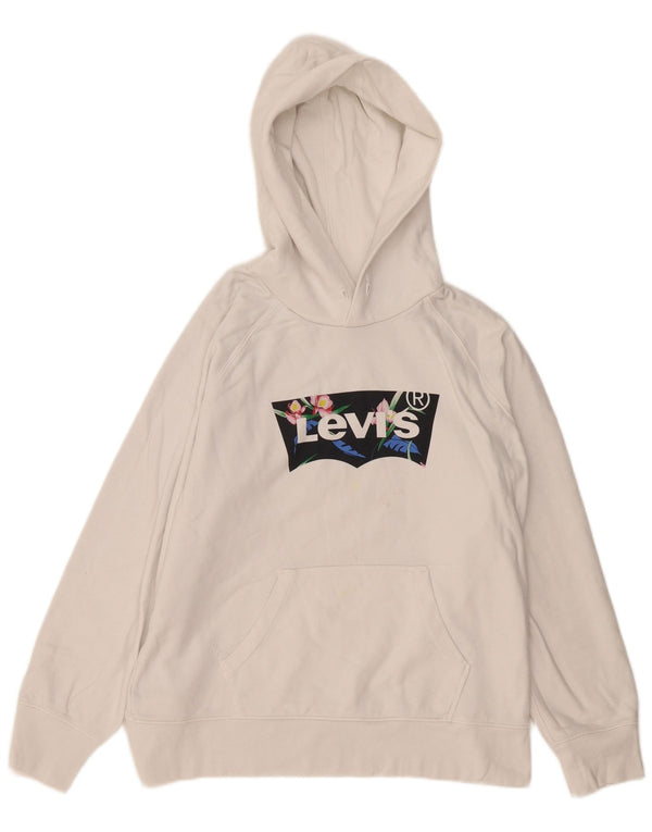 LEVI'S Pull à capuche graphique pour femme UK 16 Large Blanc