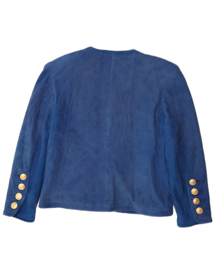 Renzo Veste Blazer En Daim À 4 Boutons Pour Femme IT 42 Cuir Bleu Moyen