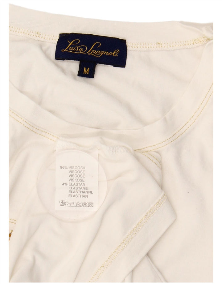 LUISA SPAGNOLI T-shirt graphique pour femme UK 14 Medium White Viscose