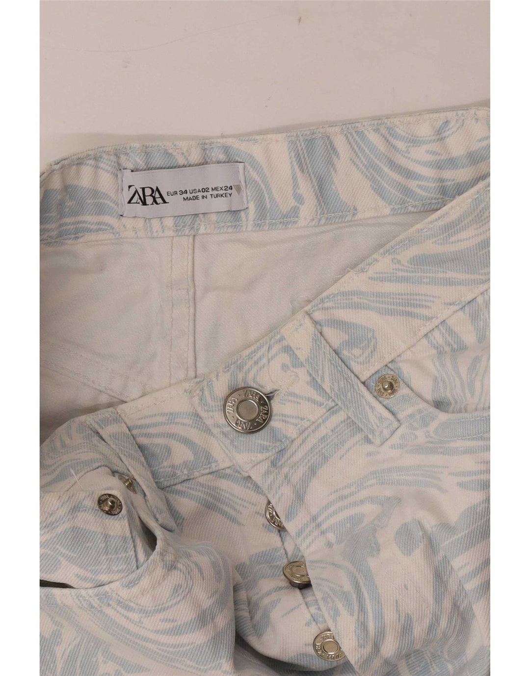 Zara Short en jean à motif abstrait pour femme EU 34 2XS W24 Bleu