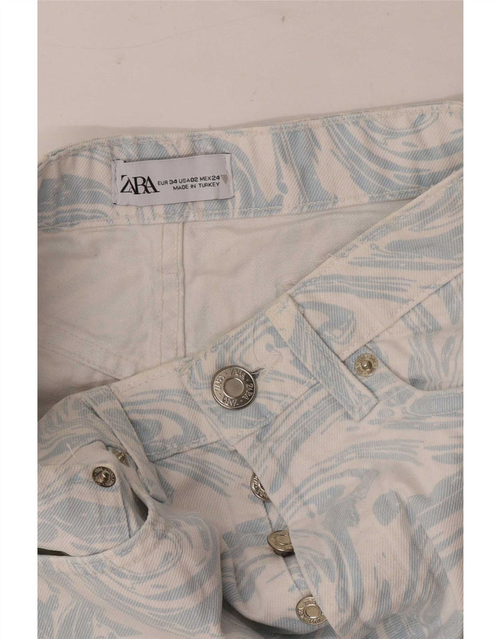 Zara Short en jean à motif abstrait pour femme EU 34 2XS W24 Bleu