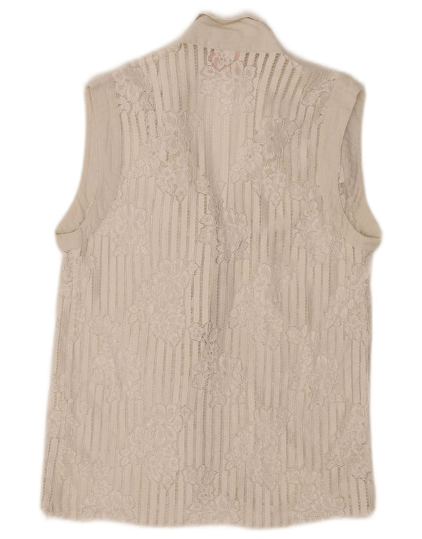 Byblos Womens Sleeveless Shirt Blouse IT 42 Medium White Floral Cotton