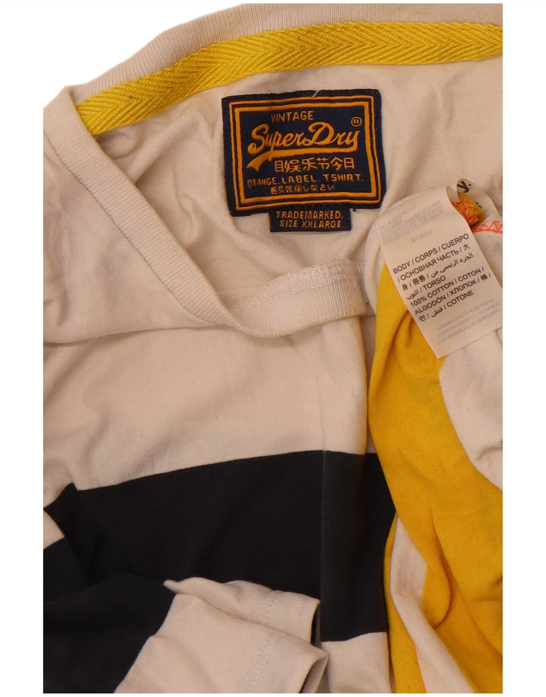 Superdry T-Shirt Homme Top 2XL Coton Rayé Blanc Cassé