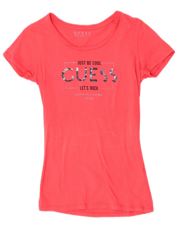 Guess T-Shirt Graphique Femme UK 6 XS Rose Coton