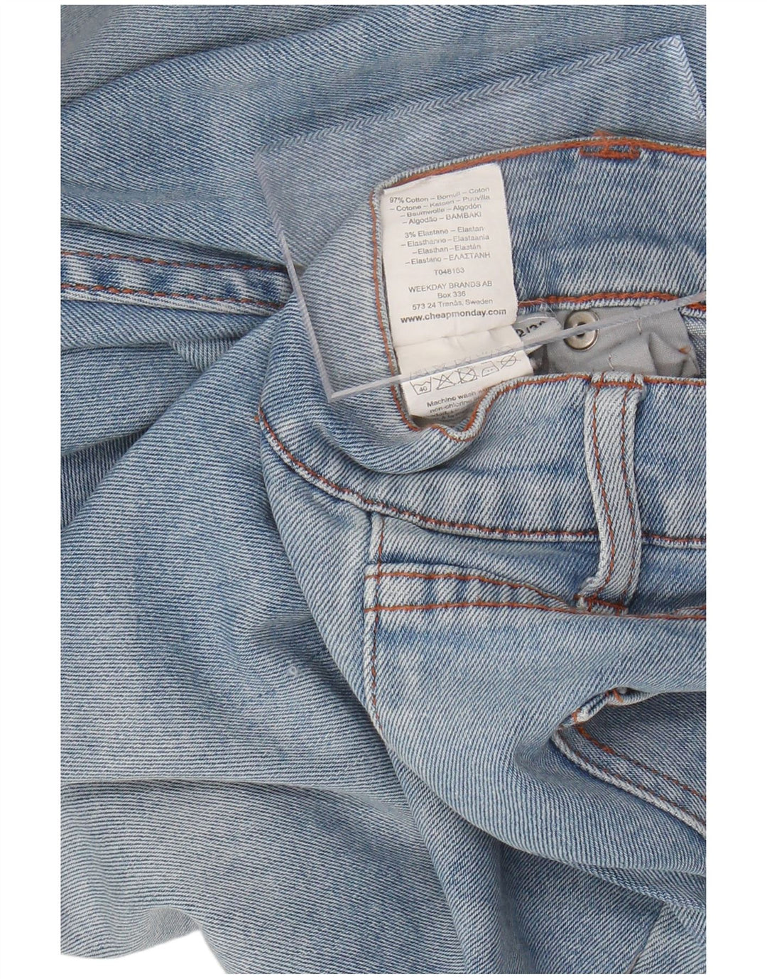 CHEAP MONDAY Jean Slim effet vieilli pour homme W32 L28 bleu coton