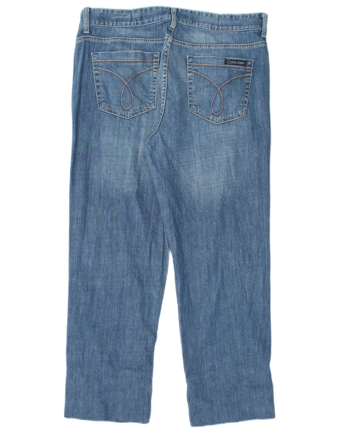 CALVIN KLEIN Jean court taille haute pour femme US 14 Large W32 L26 Bleu