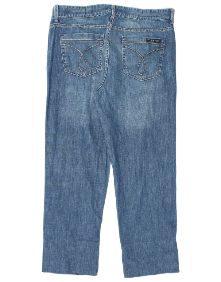 CALVIN KLEIN Jean court taille haute pour femme US 14 Large W32 L26 Bleu