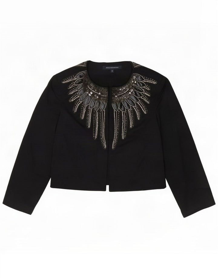 Veste boléro à motif abstrait pour femme UK 12 Medium Black