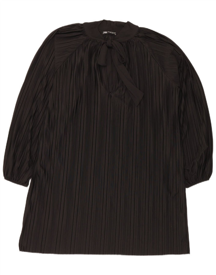 Zara Robe droite surdimensionnée à nouer sur le devant pour femme UK 14 Noir moyen rayé
